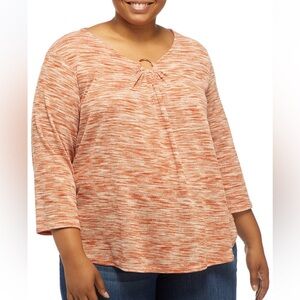Ruby Rd Plus Women's Knit Space-Dye Print Top With Ring‎ Neck 1X